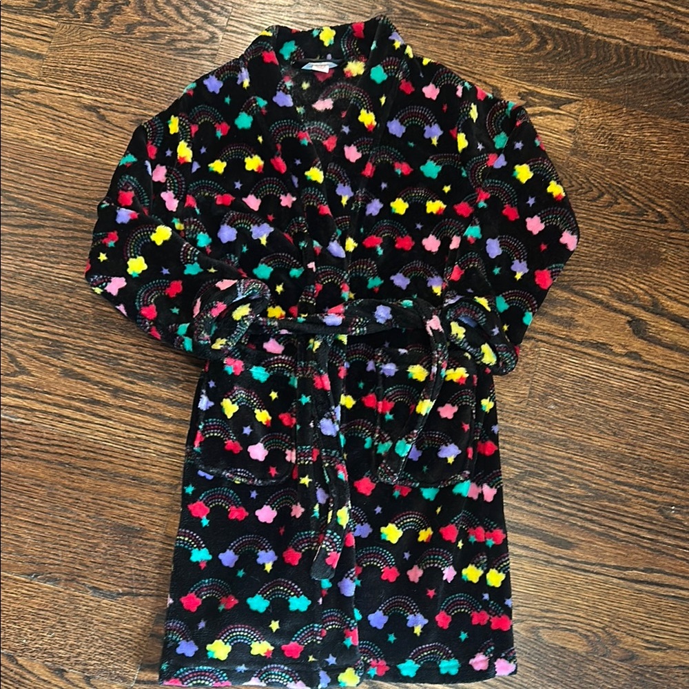 Candy Pink, Size 6/6x, Fleece Robe with Rainbow Accents (209)